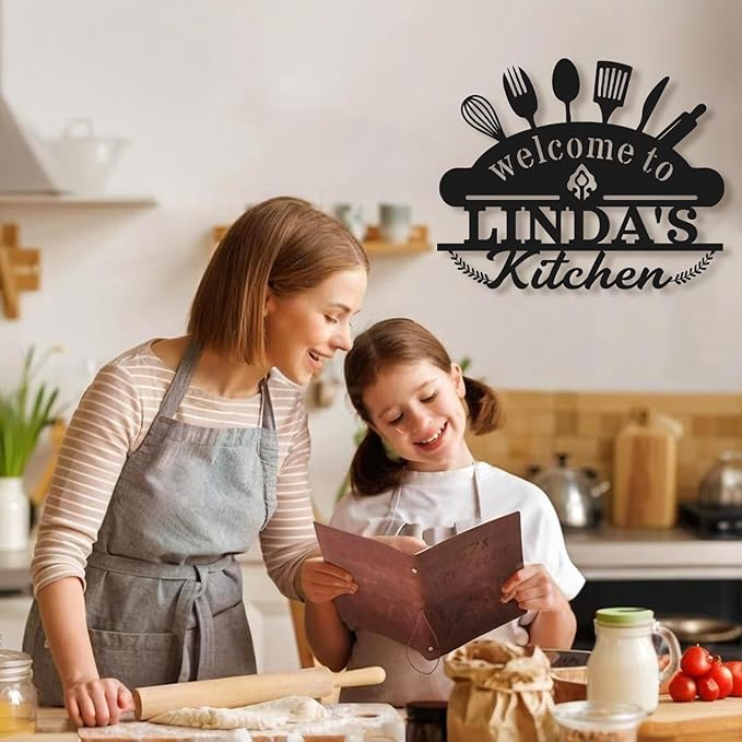 Personalized Kitchen Signs Wall Decor - Custom Metal Name Sign, Custom Kitchen Sign, Rustic Kitchen Decor Wall, Gift for Mothers Day, Mom, Grandma, Chef, Welcome to Linda's Kitchen