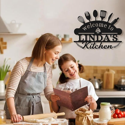 Personalized Kitchen Signs Wall Decor - Custom Metal Name Sign, Custom Kitchen Sign, Rustic Kitchen Decor Wall, Gift for Mothers Day, Mom, Grandma, Chef, Welcome to Linda's Kitchen