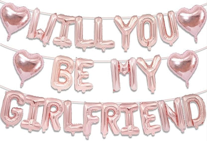 16 Inch Rose Gold Will You Be My Girlfriend Balloons-16 Inch Foil Letters Balloon Rose Gold Heart Balloon Valentines Day Balloons for Wedding Engagements Proposals Party Decorations