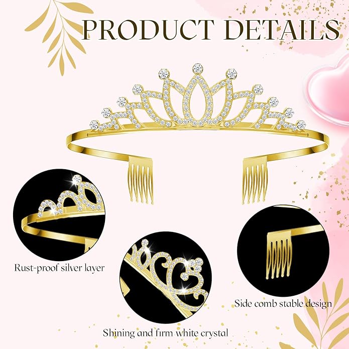 24 Pcs Crystal Tiara Headbands for Women Princess Headband Crown with Combs Tiaras and Crowns for Pageant Bridal Wedding Prom Party Gifts
