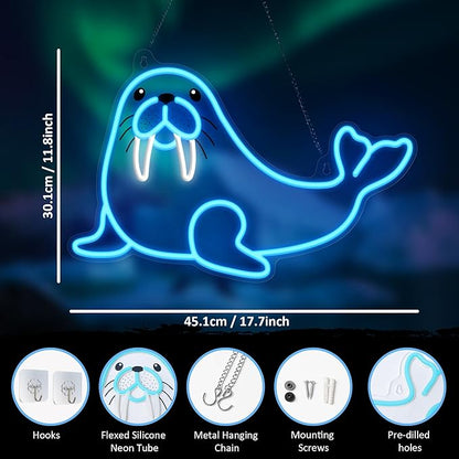 Walrus Neon Sign, Dimmable Wall Decor Light. Birthday Party Decorations for Home, Patio, Garden, Bars, Restaurants, Hotels, Stores, Clubs, Gift for Friends Family and Kids