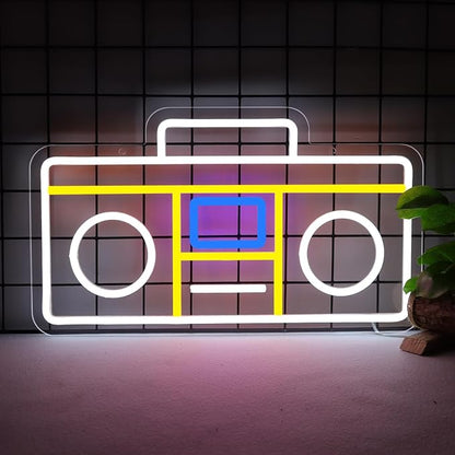 Retro Radio Neon Sign Vintage Yellow Radio Neon LightUSB Neon Signs for Game Room Decor 80s Music Neon Light Sign for Bedroom Retro Cafe Party Decoration