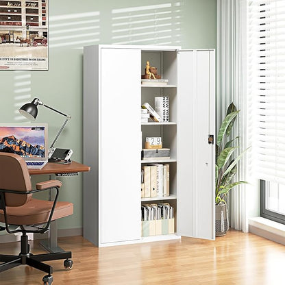 Letaya Metal Garage Storage Cabinets with Lock Door and Adjustable Shelves, Steel Tool Cabinets for Home,Office,Warehouse Organisieren (White, 72" H)