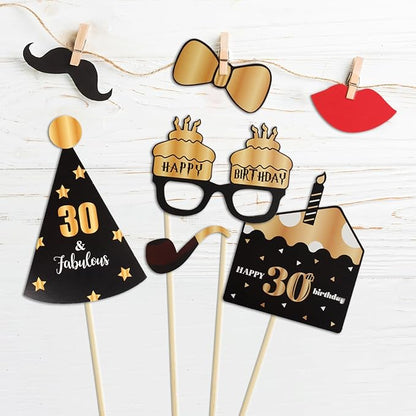 LINGTEER Happy 30th Birthday Party Photo Booth Props,Cheers to 30th Birthday Thirty Years Old Bday Party Centerpieces Props Decorations Sign.