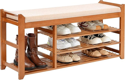 Shoe Rack Bench with Cushion 39.4“, Shoe Rack for Front Door Entrance, Shoe Bench with Storage for Entryway Hallway Bedroom Living Room