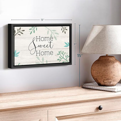 Elephant Stock Home Sweet Home Foliage Wall Art - Horizontal Floating Framed Canvas - 1-Piece Living Room Wall Decor - Leaf Digital Art Canvas Print - Beige and Black Decor for Wall by Susan Jill - 13" X 9"