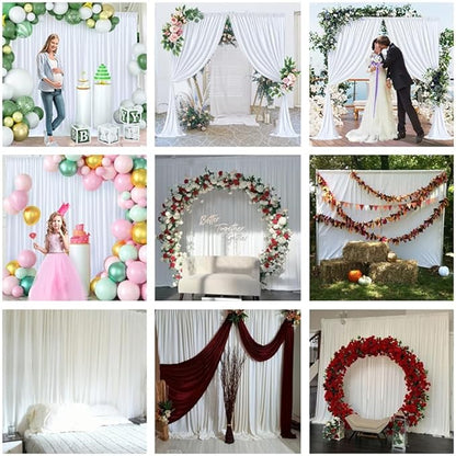 32 x 10ft White Backdrop Curtains for Wedding Photo Background Curtains Wrinkle Resistant Polyester Backdrop Curtains for Party Baby Shower Photoshoot Events Decor, 8 Panels-W4' x H10'