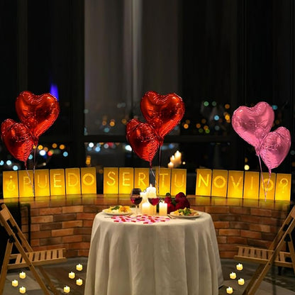 PUEDO SER TU NOVIO? Lighted Letters Sign 17pcs Luminary Paper Bags 2200pcs Red Pink Artificial Rose Petals 48pcs Flameless LED Candle Tealight 15pcs Heart Balloons Romantic Night Valentine's Day