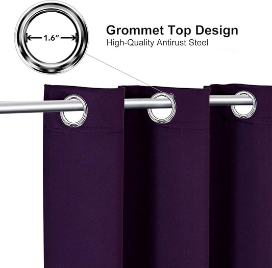 ChrisDowa Grommet Blackout Curtains for Bedroom - Thermal Insulated Room Darkening Curtains for Living Room (1 Panel Set, Royal Purple, 52W x 63L)