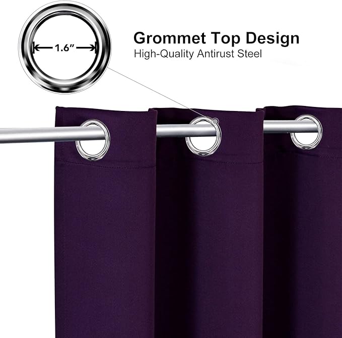 ChrisDowa Blackout Curtains 102 Inches Long for Living Room, Grommet Thermal Insulated Room Darkening Curtains for Bedroom (1 Panel Set, Royal Purple, 52W x 102L)