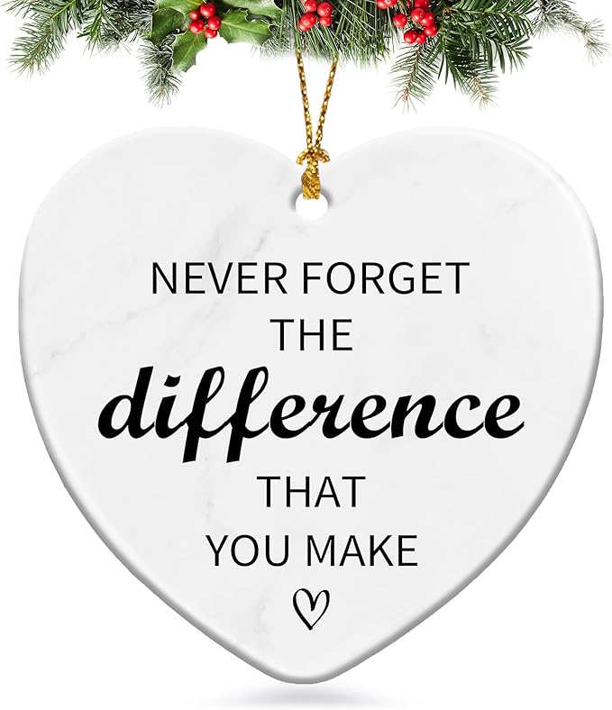 Never Forget The Difference That You Make,Thank You Gifts Ceramic Ornament 2025,Keepsake Sign Heart Farewell Going Away Goodbye Appreciation Retirement Gifts for Women Men Coworker Boss Friend