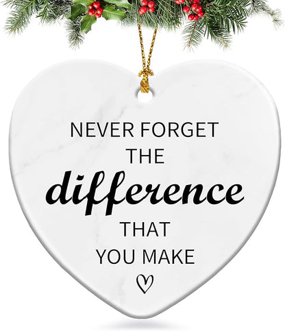 Never Forget The Difference That You Make,Thank You Gifts Ceramic Ornament 2025,Keepsake Sign Heart Farewell Going Away Goodbye Appreciation Retirement Gifts for Women Men Coworker Boss Friend