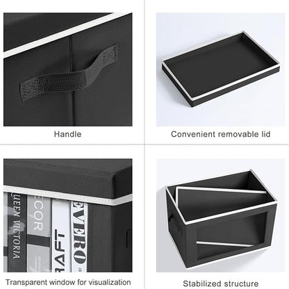 Large Storage Baskets Bins with Lids - Stackable Cube Bins for Closet, 3 Pack Black Windows Organizer Bins, Home Organizers and Storage for Clothes, CD, Towels