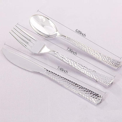 Supernal 360pcs Silver Plastic Cutlery,Elegant Plastic Silverware,Silver Hammed Silverware,Disposable Flatware,Include 120 Forks,120 Knvies,120 Spoons,Perfect for Birthday,Party,Wedding