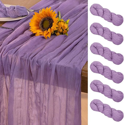 Lavender Purple Cheesecloth Table Runner 6 Pack Christmas Table Runners Boho Gauze 120 Inches Cheese Cloth Table Decor for Xmas Holiday Season Parties Wedding Bridal Baby Shower Birthday