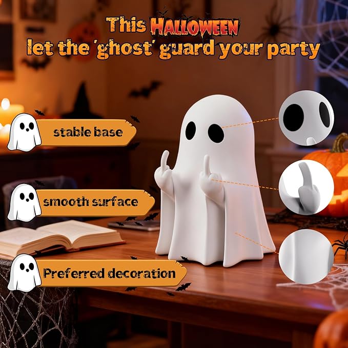 Halloween Ghost Figurine - Spooky Resin Statue, Cute Finger Ghost Ornaments, Perfect for Indoor & Porch Decor