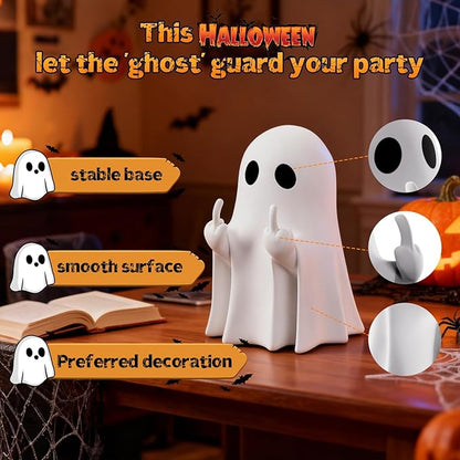 Halloween Ghost Figurine - Spooky Resin Statue, Cute Finger Ghost Ornaments, Perfect for Indoor & Porch Decor