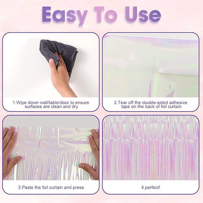 3 Pack 3.3x8.2 Feet Iridescent Transparent Foil Fringe Backdrop Curtains, Tinsel Streamers Birthday Party Decorations, Fringe Backdrop for Graduation Baby Shower Gender Reveal Disco Party