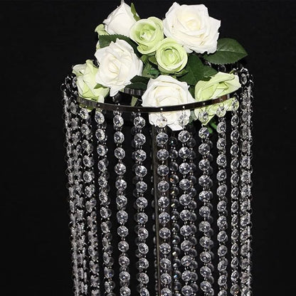2Pcs 27.5in Tall Silver Elegant Wedding Decor Flower Centerpiece Road Leads with Chandelier Acrylic Crystal Weddings Decoration Centerpiece Stands