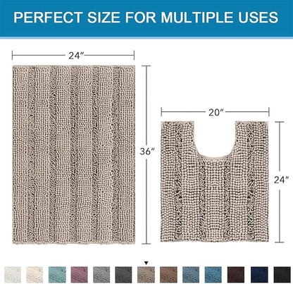 H.VERSAILTEX Bathroom Rugs Bath Rug Set 2 Piece Bathroom Contour Rug Toilet Mat Sets Non Slip Contour Bath Rug Ultra Thick Water Absorbent Striped Bath Mats Washable(36" x 24" Plus 20" x 24" U, Taupe)