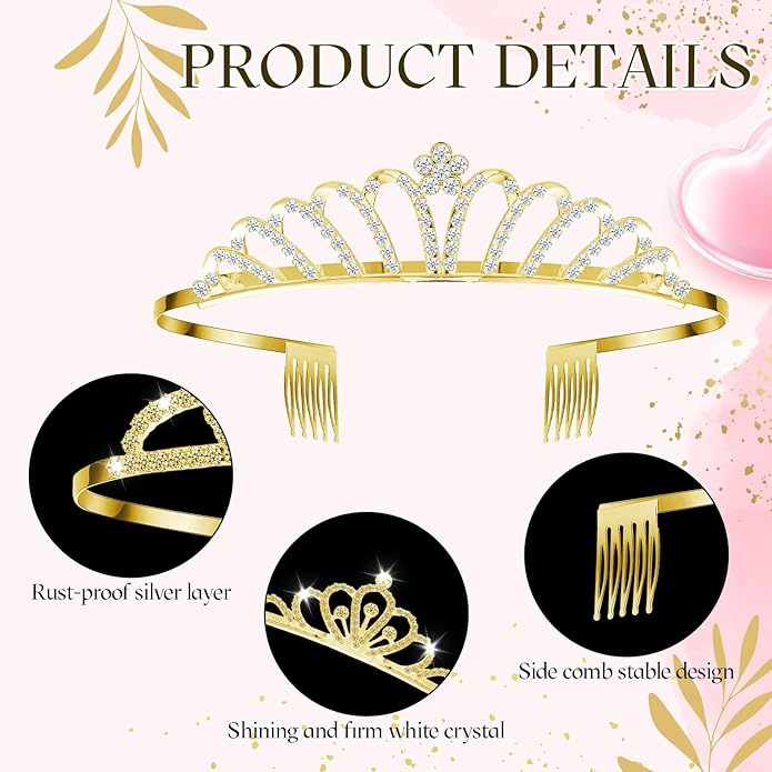 24 Pcs Crystal Tiara Headbands for Women Princess Headband Crown with Combs Tiaras and Crowns for Pageant Bridal Wedding Prom Party Gifts