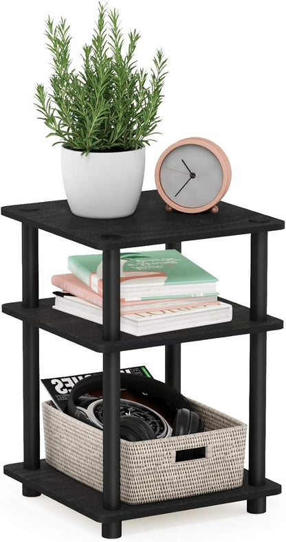 Furinno TURN-N-TUBE Side Table, 3-Tier End Table, Open Shelves Nightstand, Night Stand, Bedside Table, Easy Assembly, for Living Room, Bedroom, Blackwood | Easy Assembly, Multipurpose