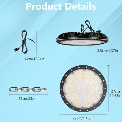 20 Pack LED High Bay Light 300W 30000LM, UFO LED Shop Light with 4ft Plug Cable, 6000K Commercial Bay Lighting, IP65 Waterproof for Warehouse Workshop