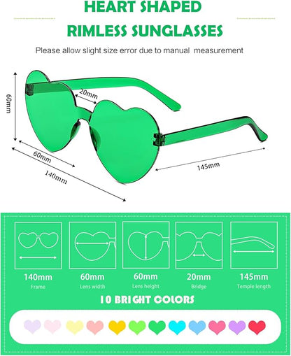 40 Pairs Heart Shaped Sunglasses Bulk, Colorful Rimless Fun Heart Sunglasses for Women Party Favors