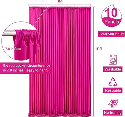 10 Panels Fuchsia Backdrop Curtain for Parties Birthday Party Wrinkle Free Hot Pink Photo Curtains Backdrop Drapes Fabric Decoration for Wedding 50ft(W) x 10ft(H)