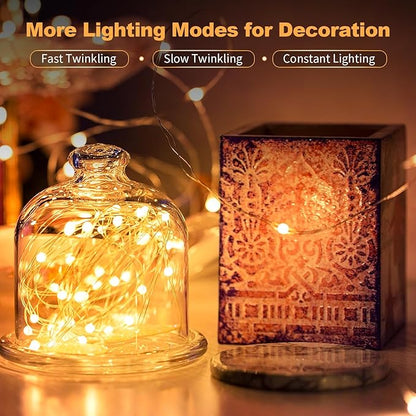 20 Pack LED Fairy Lights Battery Operated,3 Features Blinking Slowly Blinking & just on 7FT 20 LED Waterproof Mini Twinkle String Lights for Christmas Decorations,10 White & 10 Warm White