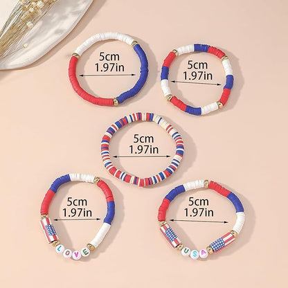 Artlunar USA Love Bracelets - 4th of July Accessories - Handmade Red, White, and Blue Jewelry Gifts for Teens,Women