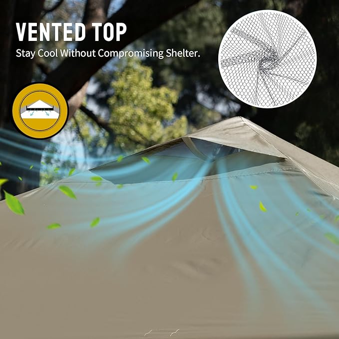 CROWN SHADES 10x10 Pop Up Canopy, Patented Center Lock One Push Tent Canopy, Newly Designed Storage Bag, 8 Stakes, 4 Ropes, Beige