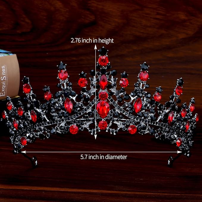 TOBATOBA Queen of Hearts Crown, Gothic Black Red Crown, Princess Tiaras for Women Girls, Baroque Quinceanera Headpieces for Birthday Prom Pageant Halloween