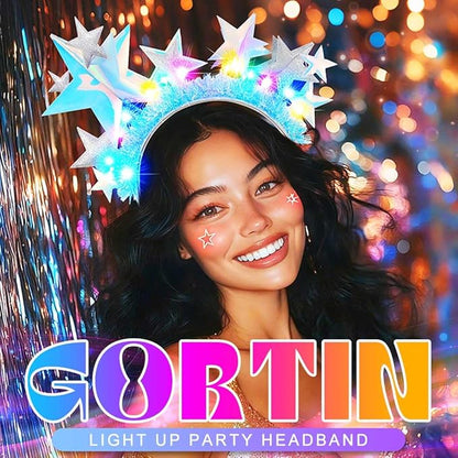 GORTIN Light up Star Headband Silver LED Headpiece Glowing Star Rave Hair Accessories for Women