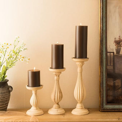 MOZEAL 3" x 8" Hand-Poured Unscented Large Candle,Smokeless Rustic Pillar Candle Set of 2,Slow Burn,No Drip,Approx 150 Hours Burning,Wedding,Dinner,Christmas and Home Decorative,Tall Brown Candle