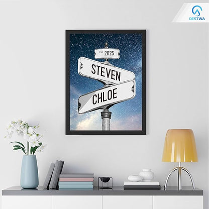 DESTWA Personalized Vintage Street Sign For Couples, Custom Street Sign Canvas Poster Wall Art With Names, Gift For Married, Valentine, Anniversary