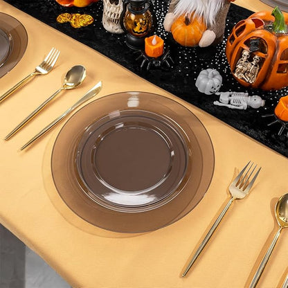 I00000 102 Pcs Clear Black Plastic Plates, Black Disposable Party Halloween Plates Include 51 Dinner Plate 10’’ and 51 Dessert Plate 7’’ Perfect for Wedding, Party & Halloween