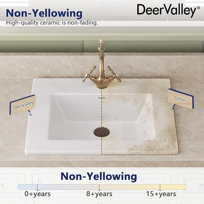 DeerValley 21"x18" Drop-In Bathroom Sink Ceramic Rectangle Vessel Sink with Overflow Vanity Bathroom Vessel Sink Bowl
