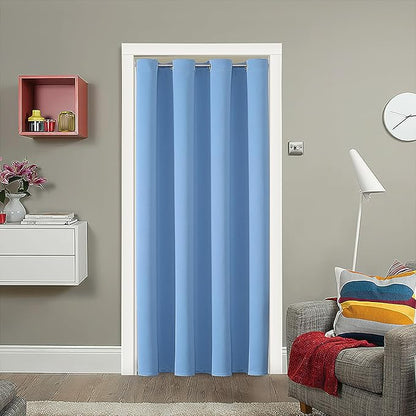 ChrisDowa Blackout Door Curtains for Doorway Privacy, Grommet Closet Curtains for Bedroom Closet Door, Thermal Insulated Temporary Doorway Cover Room Divider Drapes (1 Panel, Sky Blue, 52 x 80 Inch)