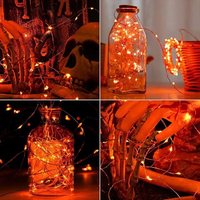 Joomer Orange Battery Halloween Fairy Lights, 2 Pack 16.4FT 50 LED 2 Modes Twinkle String Lights for Indoor Outdoor Halloween Decorations