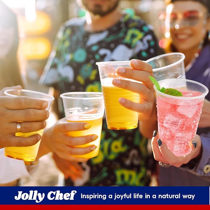 JOLLY CHEF 600 Pack 9 oz Clear Plastic Cups,9 Ounce Disposable Cups for Parties, Picnics, BBQs, Travel, Halloween, Christmas Party, and Events