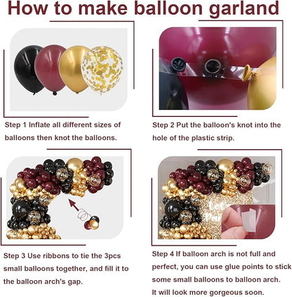 Burgundy Balloon Arch Garland Kit 164pcs Metallic Rose Gold Maroon Gold Balloons in Different Sizes for Baby Shower Valentines Day Bridal Shower Wedding Birthday Party Decorations
