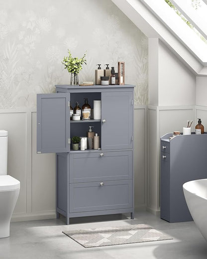 VASAGLE Floor Storage Cabinet, Freestanding Storage Unit with 2 Drawers and 2 Doors, Adjustable Shelf, 11.8 x 23.6 x 43.3 Inches, for Entryway, Bathroom, Dove Gray UBBC551G02V2