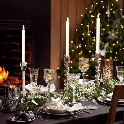 12PCS Flameless Taper Candles with 3D Flickering Flame Battery Operated Candles with 2 Remote with Button Cell Battery 10" Ivory LED Candlesticks Window Candle for Christmas Home Decor
