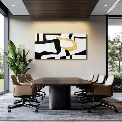 NBAODAN Black and White Wall Art Abstract Wall Decor Geometric Canvas Poster Large Wall Painting 24"x48" Gold Pictures for Office Dining Room Bedroom