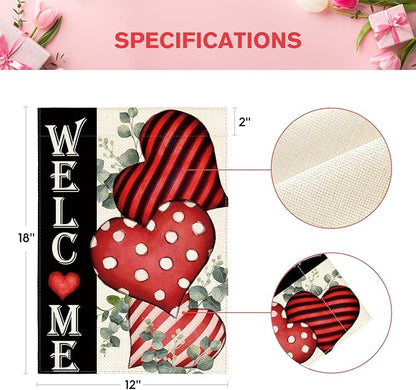 AVOIN colorlife Valentines Day Welcome Garden Flag 12x18 Inch Outside Double Sided, Anniversary Love Heart Rustic Yard Outdoor Decoration