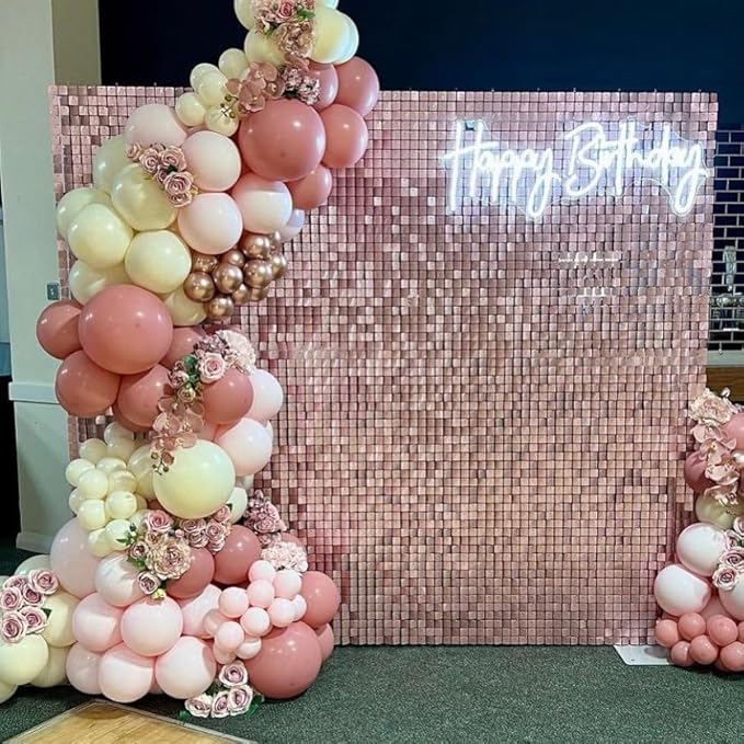 Shimmer Wall Backdrop Matte Pink Square Sequin Wall Panel Backdrop Decor for Wedding, Anniversary, Birthday, Party, 24 Panels