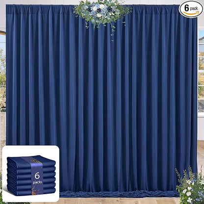 24 x 10ft Navy Blue Backdrop Curtains for Graduations Celebration Polyester Photo Backdrop Curtains No-Wrinkle Long Curtains for Parties Decorations Retirement Birthday Wedding Photoshoot, 6 Panels