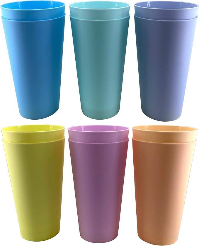 32 oz Plastic Cups Reusable - BPA Free Large Drinking Cups set of 12 - Unbreakable Dishwasher Safe for Kids Kitchen Camping Outdoor