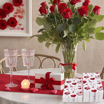 50PCS Red Paper Napkins - Red Heart Napkins Disposable - Heavy Duty Linen Feel Guest Towels for Bathroom, Women’ s Day, Wedding, Bridal Shower, Engagement, Party, Galentine